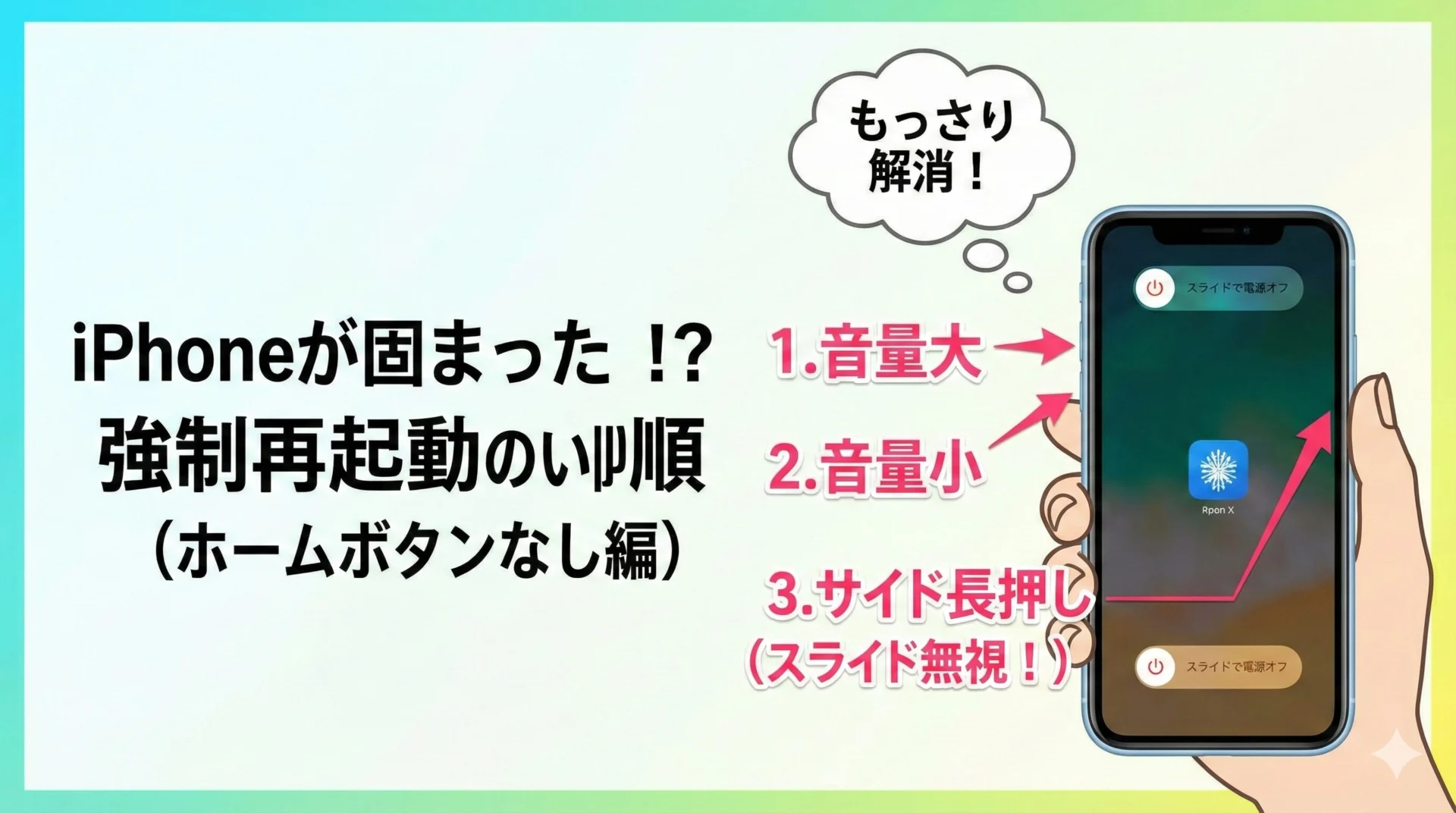 強制再起動」の手順【iPhone】画面が固まった・動きがもっさりする時は